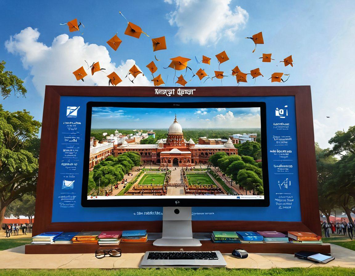 A dynamic educational landscape showcasing the state of Bihar with a backdrop of academic achievements, including graduation caps soaring in the air, a digital scoreboard displaying performance metrics, and students celebrating their results. Incorporate elements such as books, laptops, and a map of Bihar glowing with success stories, symbolizing progress and hope. super-realistic. vibrant colors. 3D.
